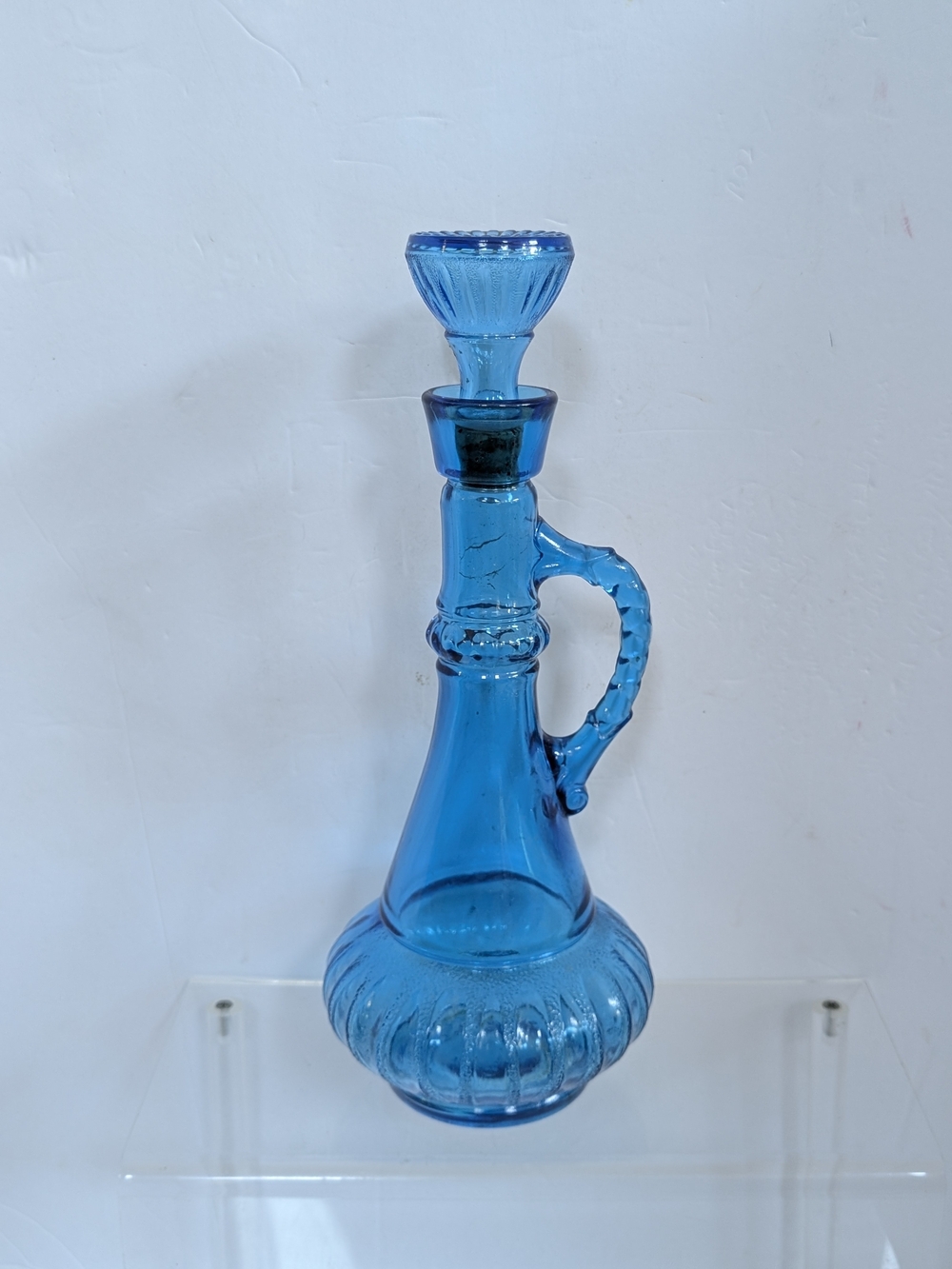 Vintage Jim Beam Glass Genie Bottle Whiskey Decanter Blue With Stopper